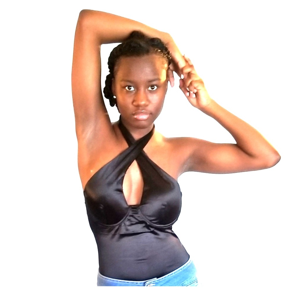 Fabulous black bodysuit with halter neck.